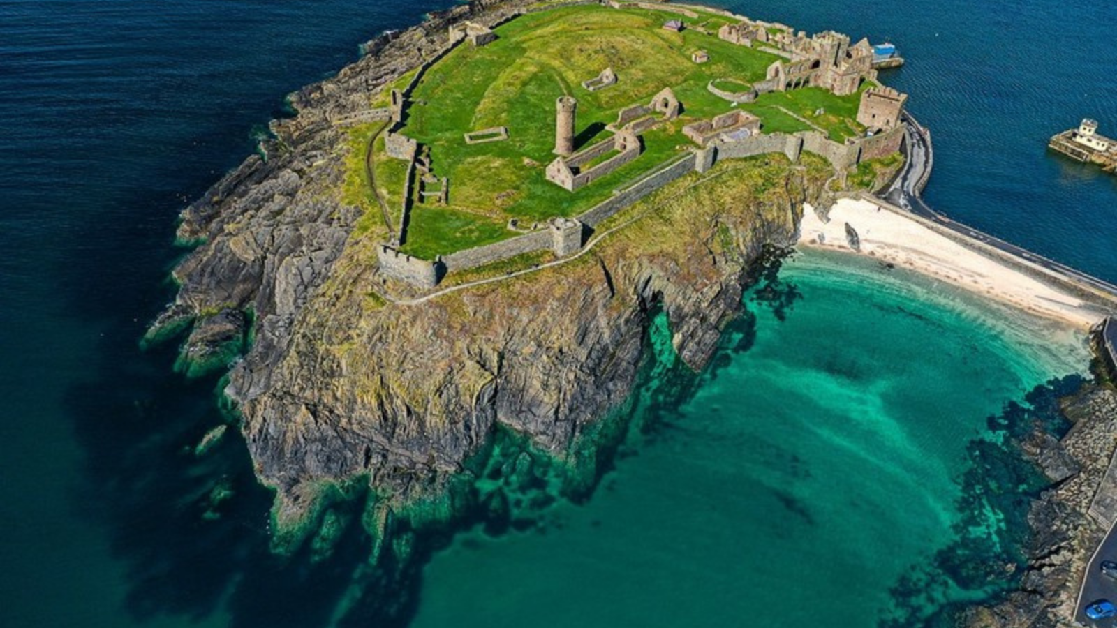 Peel Castle aerial view